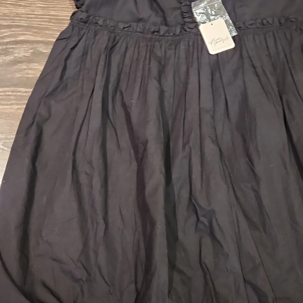 ❤️ NWT! FREE PEOPLE RENDEVOUS ME BLACK PUFF SLEEVE POPLIN MINI DRESS, MEDIUM